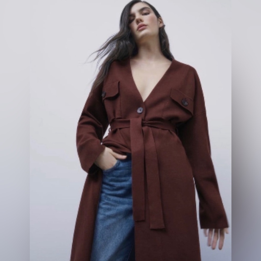 Zara knit brown coat oversized no belt included size S - Picture 1 of 12